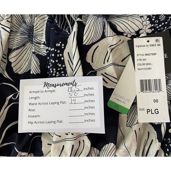 SIGNATURE BY ROBBIE BEE Floral Navy Ivory Pullover Dress Petite Size L NWT - Picture 3 of 4